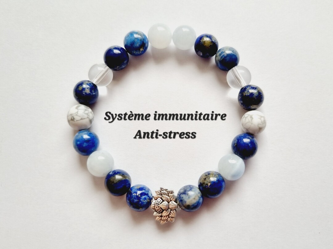 Bracelet Perles En Agate Blanche Givrée Et Lapis Lazuli - Perles 8mm - Pierre Anti-stress - Neuf Avec Étiquettes