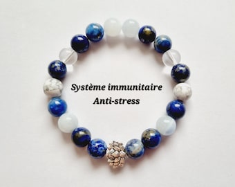 Immune system bracelet Anti-stress woman natural stones lapis lazuli aquamarine howlite rock crystal gift idea zen well-being