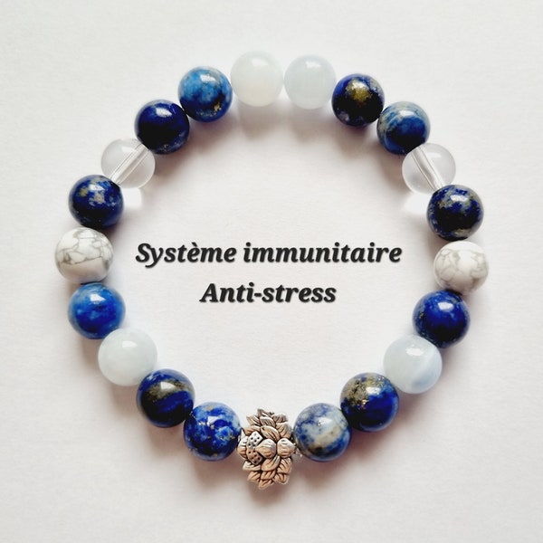 Bracelet Système immunitaire Anti-stress femme pierres naturelles lapis lazuli aigue marine howlite cristal roche idée cadeau bien-être zen