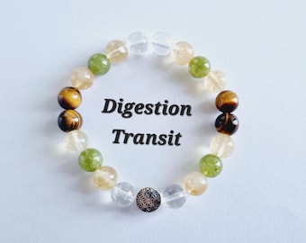 Digestion and Transit Bracelet with natural stones: peridot, rock crystal, tiger's eye, citrine, bloating, acid reflux, and constipation