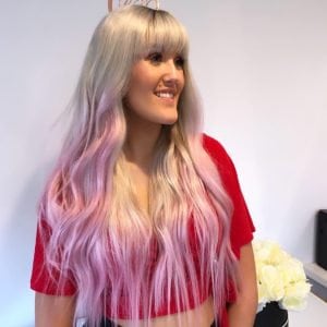 14-32 ", xs / s / m / large, BITTE BEACHTEN SIE Mit Ihrer Größe.Spitzenfront Perücke aus Cuticle ausgerichtetes jungfräuliches Menschenhaar, platinblond / pastellrosa Enden