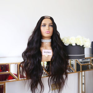 Peluca CAMILLA de cabello humano color natural con parte en U hecha de cabello virgen con cutículas alineadas