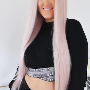 Ice Pink 16&quot;-26&quot; Full Lace Human Hair Wig. LEAVE A NOTE With your cap size (xs,s,m,l) at checkout. Colour: pink