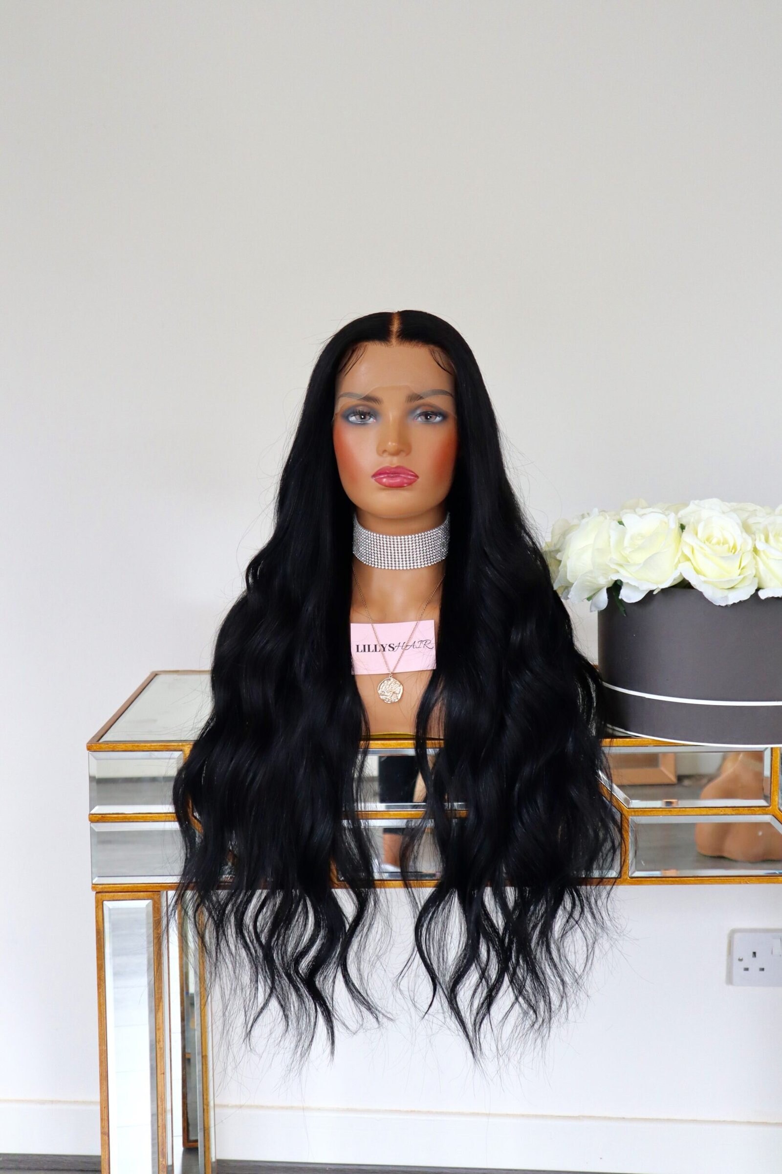Raven black NWT long dark hair wig Straight black hairpiece (3/4 wig), long and layered: Raven  main image 2