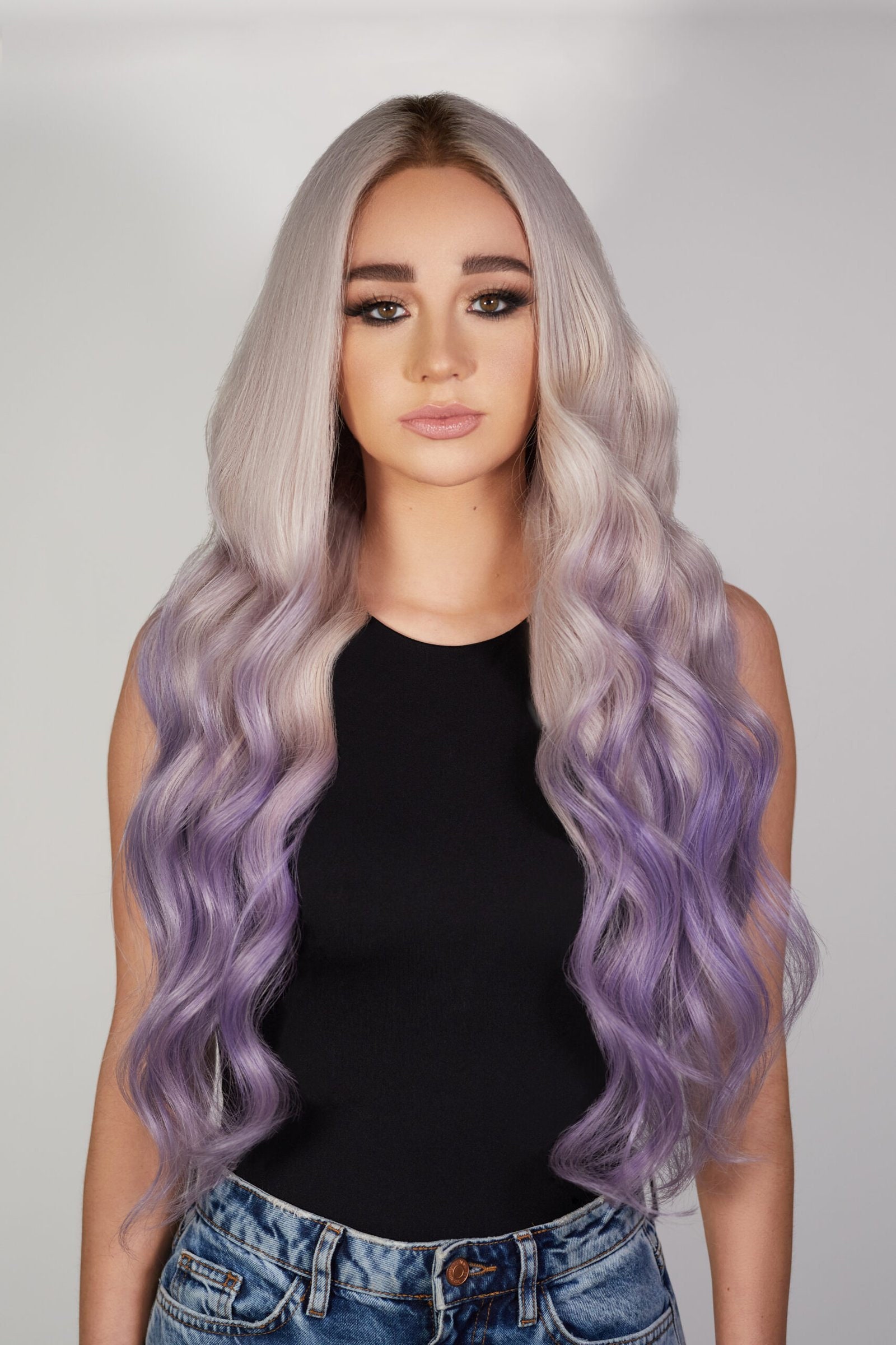 Icy White Light Purple Gray Full Wig Hestia - 22 inch Ice Purple Curly Wavy Cosplay Wig main image 2