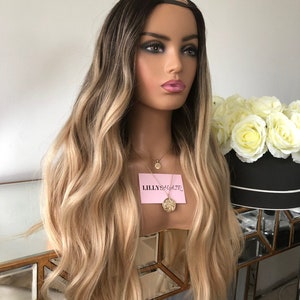 JULIANA Color castaño 2 que se funde con rubio miel 27, Peluca de cabello humano U-Part hecha de cabello virgen con cutículas alineadas