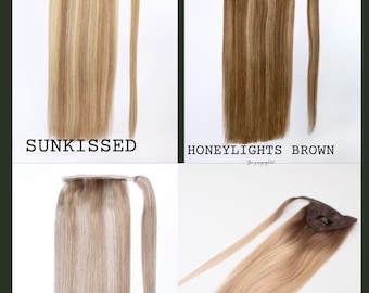 ALL Colours Human Hair Wrap Ponytail /Clip In Ponytail: Blonde, silver, black, brown and mixed colours