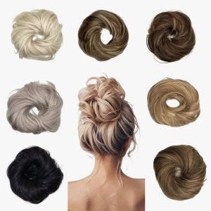 1000% Real Human hair, Tangle Free messy bun: Blonde, silver, black,brown, and mixed colour image 1