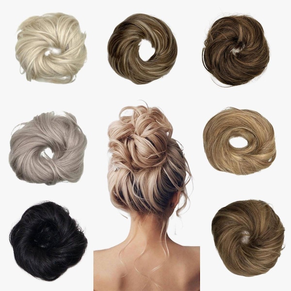 1000% vrais cheveux humains, chignon désordonné sans enchevêtrement : blond, argenté, noir, brun et couleurs mélangées