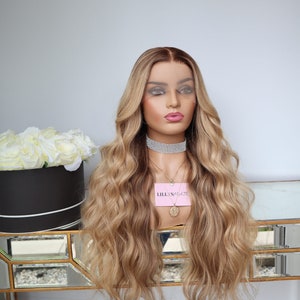 14-32 ", xs / s / m / large, BITTE BEACHTEN SIE Mit Ihrer Größe.Spitzenfront Perücke aus Cuticle ausgerichtetes jungfräuliches Echthaar, Balayage goldbraun bis blond