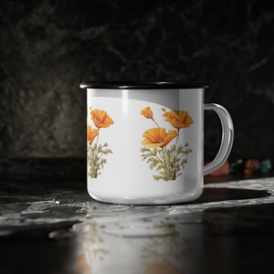 California poppy enamel mug