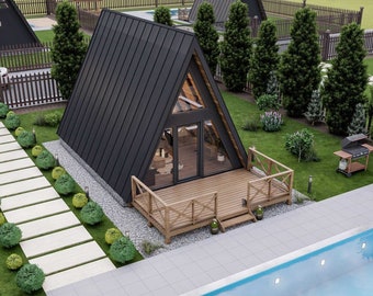 19 'x 28' A-Rahmen Cabin Plans, 605 SF, 2 Schlafzimmer A Frame Blueprint