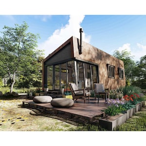 26&#39; x 12&#39; Tiny Home Cabin Plans, Small Farmhouse Build Plan, Blueprint
