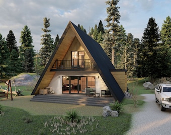 Two-Story A-Frame House Plans with 3 Bedrooms