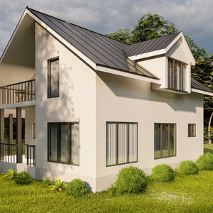 Moderne plattegronden huisjes, plattegronden met 2 verdiepingen en 3 slaapkamers