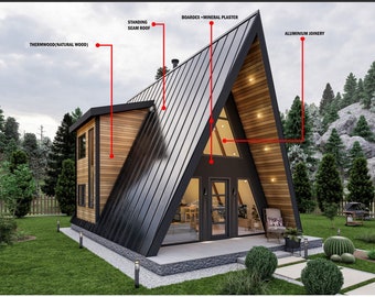 A-Frame Tiny House Plans, 645 SF, 1 Bed, 1 Office