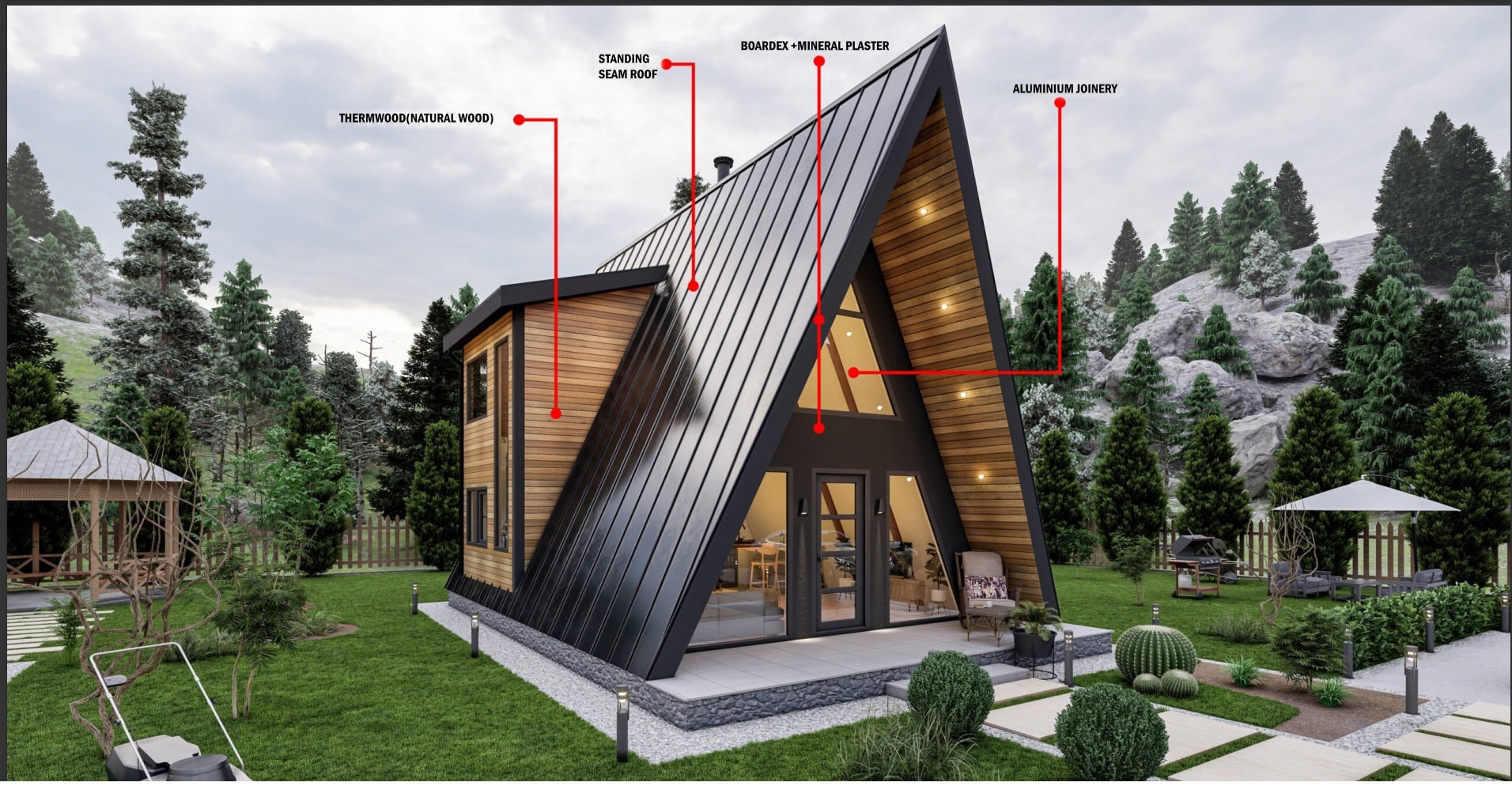 Plans De Cabine A-Frame 28' X 46' - Téléchargement PDF, Style Moderne, 1400 Pi²