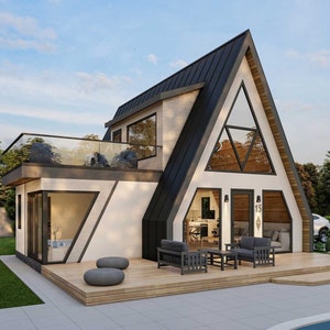 28&#39; x 32&#39; Modern A Frame Cabin Plans PDF,  3 Bed With Loft