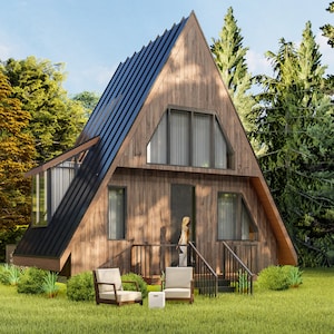 Plans de bricolage à cadre en A de 23 pi x 26 pi, 1 chambre, 2 étages avec mezzanine