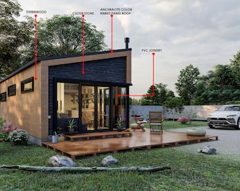 34' x 29' Modern Cabin House Plans Diy, Tiny House Blueprint