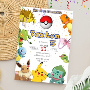 Pokemon-uitnodiging | Uitnodiging verjaardagsfeestje Pokemon | Digitale Pokemon-kaartuitnodiging