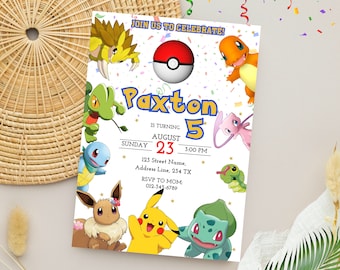 Invitation Pokémon | Invitation à la fête d'anniversaire Pokemon | Invitation de carte Pokemon numérique