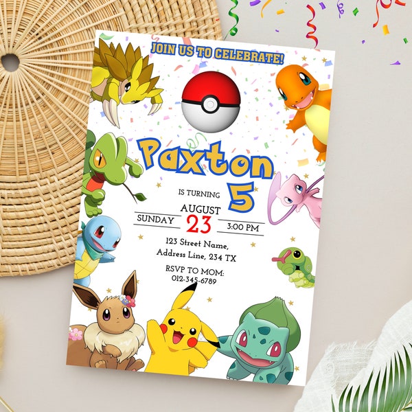 Pokemon Invitation | Pokemon Birthday Party invite | Digital Pokemon Card Invitation