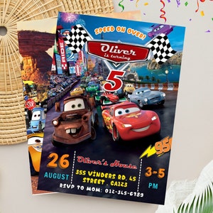 Editable Cars Birthday Invitation | Cars McQueen Invitation | DisneCars Birthday Party Template
