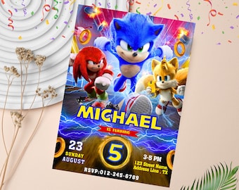 Invitación de cumpleaños de Sonic The Hedgehog / Invitación a fiesta de cumpleaños de Sonic, Knuckle y Tails / Invitación editable de Sonic