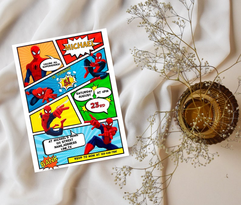 Spiderman Birthday Invitation | Editable Spiderman Party Invite | Digital Spiderman Birthday Template imagem 5