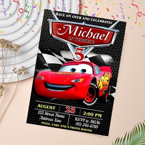 Invito di compleanno Saetta McQueen / Invito Cars McQueen / Invito digitale modificabile e personalizzato / Modello digitale Canva