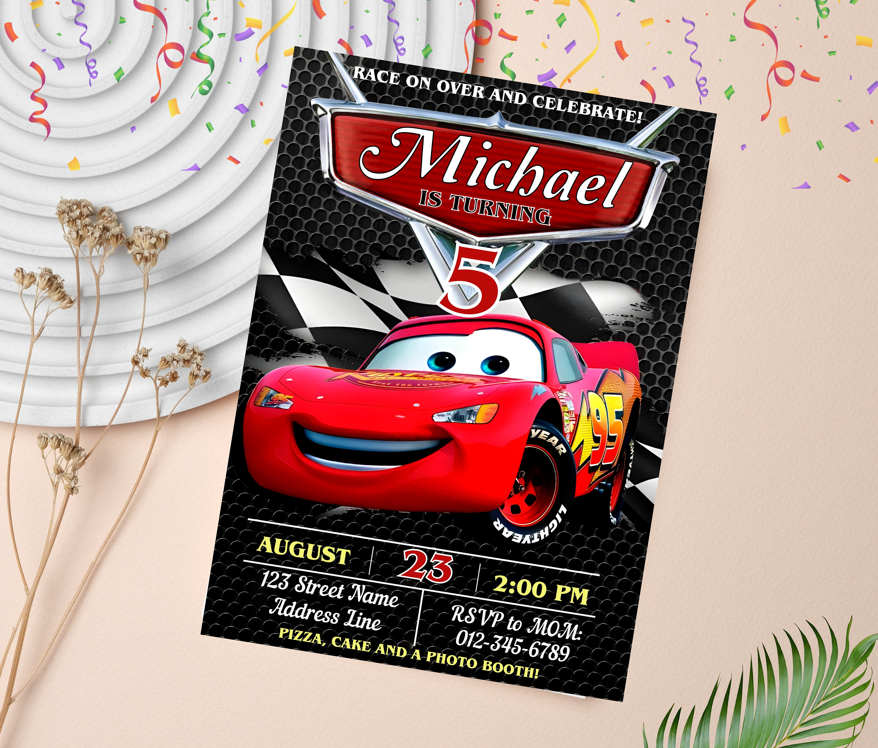 Lightning Mcqueen Birthday Invitation | Cars Mcqueen Invitation | Editable  and Personalized Digital Invitation | Digital Canva Template - Etsy, image size:3000x2555