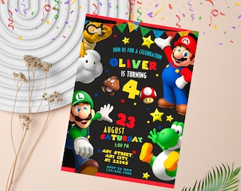 Super Mario Birthday Invitation | Mario Birthday Party Invite | Editable Digital Canva Template