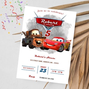Cars McQueen Invitation | Lightning McQueen Birthday Invitation | Editable Personalized Digital McQueen Mater Invitation
