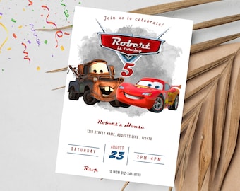 Cars McQueen Invitation | Lightning McQueen Birthday Invitation | Editable Personalized Digital McQueen Mater Invitation