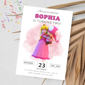 Invitación de cumpleaños de la Princesa Peach / Invitación editable de la Princesa Peach de Super Mario / Invitación digital de la Princesa Peach