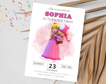 Invitación de cumpleaños de la Princesa Peach / Invitación editable de la Princesa Peach de Super Mario / Invitación digital de la Princesa Peach