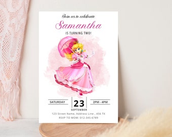 Invitación de la Princesa Peach / Invitación para fiesta de la Princesa Peach de Super Mario / Invitación de cumpleaños de Peach