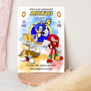 Faire-part d'anniversaire numérique de Sonic le hérisson | Invitation de fête d'anniversaire Sonic modifiable | faire-part d'anniversaire sonique | Modèle de toile numérique