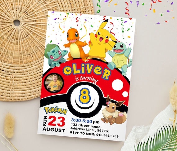 Editable Pokemon Invitation | Pokemon with Photo Birthday Invitation | Digital Canva Template