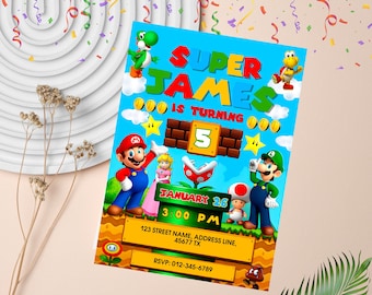 Invitación de cumpleaños editable de Mario / Invitación a fiesta de Super Mario / Invitación de Mario y Luigi