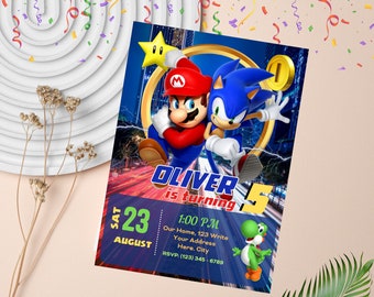 Mario Sonic Invitation | Super Mario and Sonic Birthday Party Invite | Editable Digital Party Template