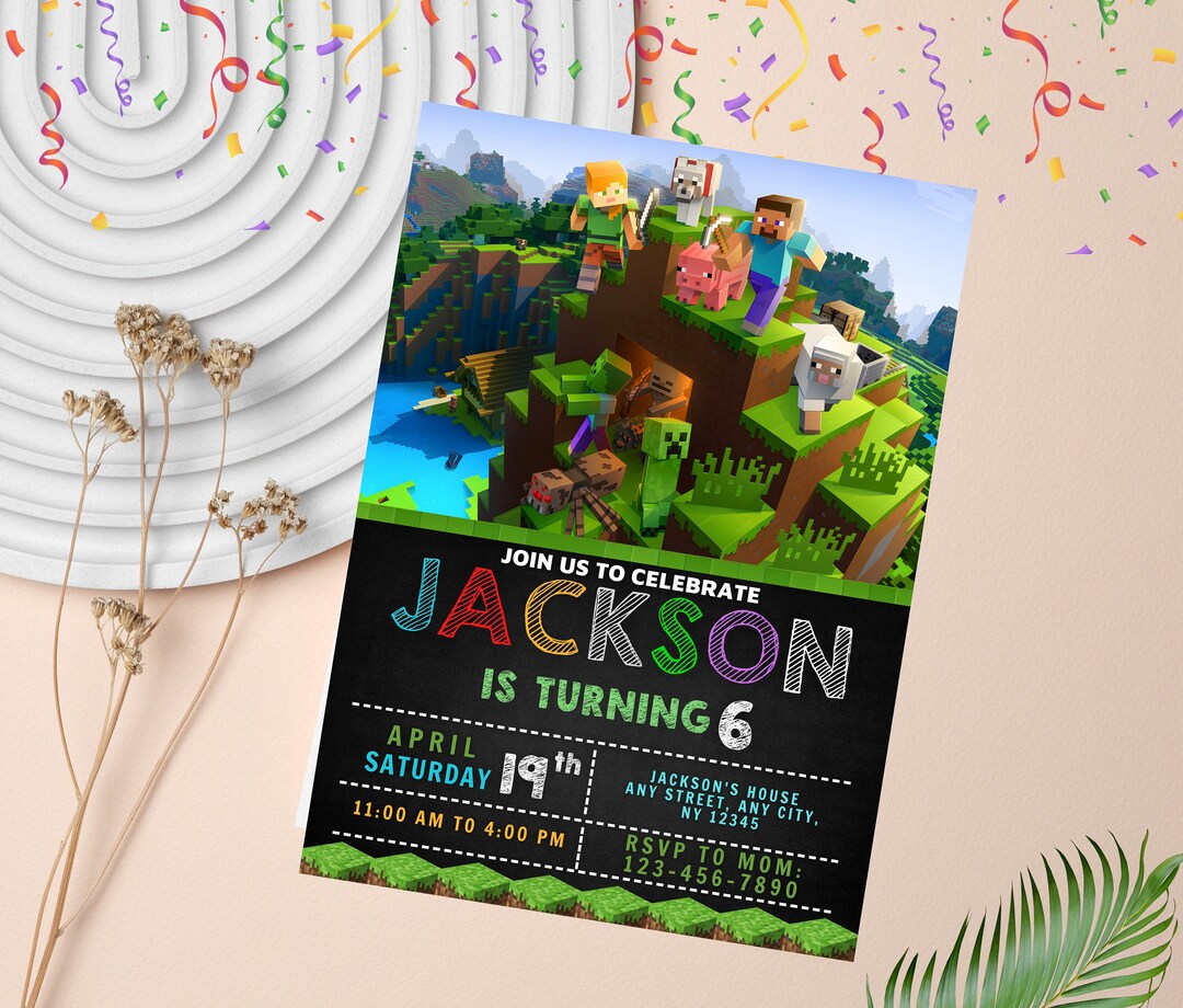 Editable Minecraft Birthday Invitation Printable Mine Theme Birthday ...