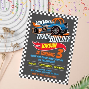 Editable Hot Cars Birthday Invitation | Racing Cars Wheels Party Invitation | Cars Digital Template