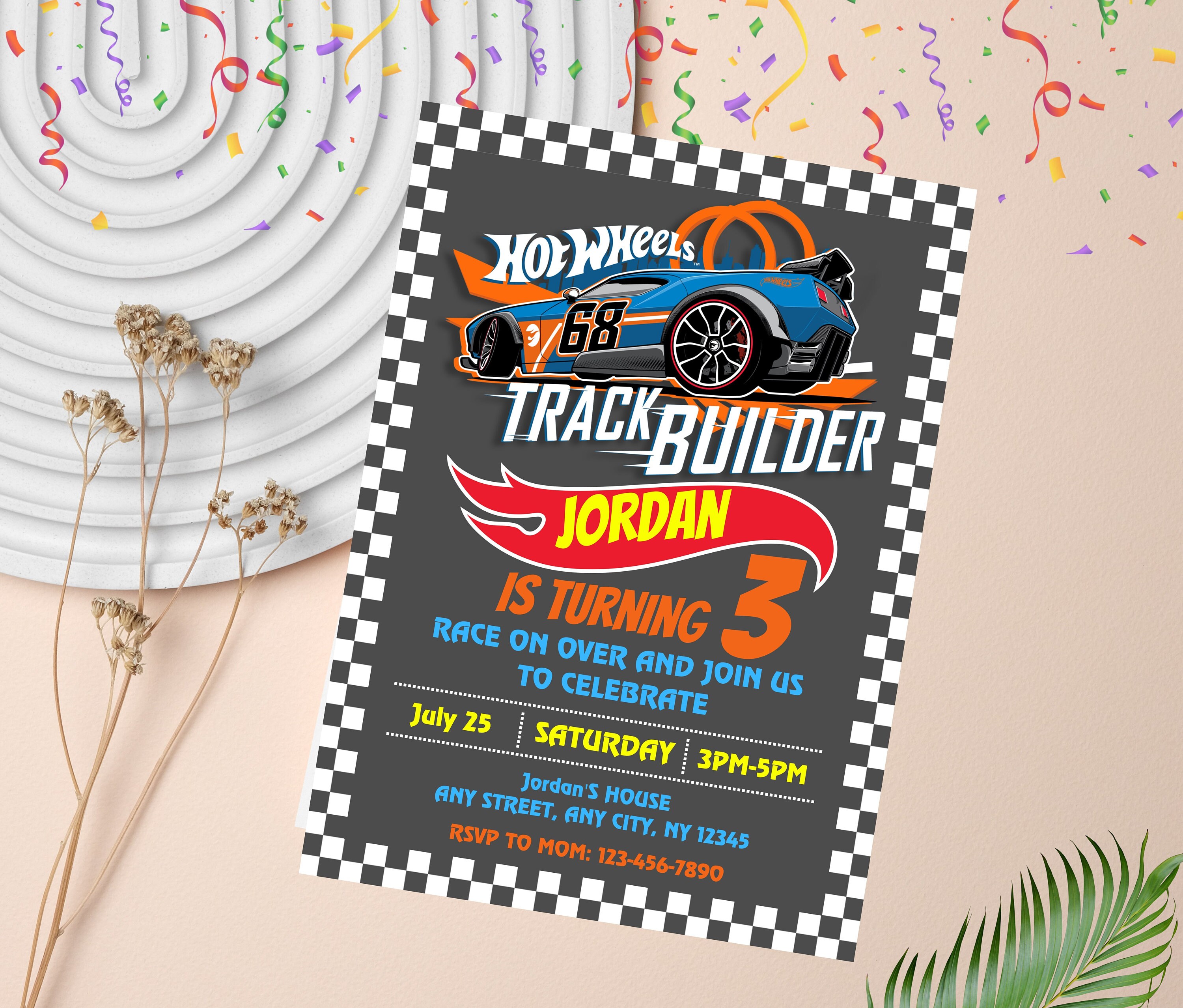 Editable Hot Cars Birthday Invitation Racing Cars Wheels Party Invitation Cars Digital Template
