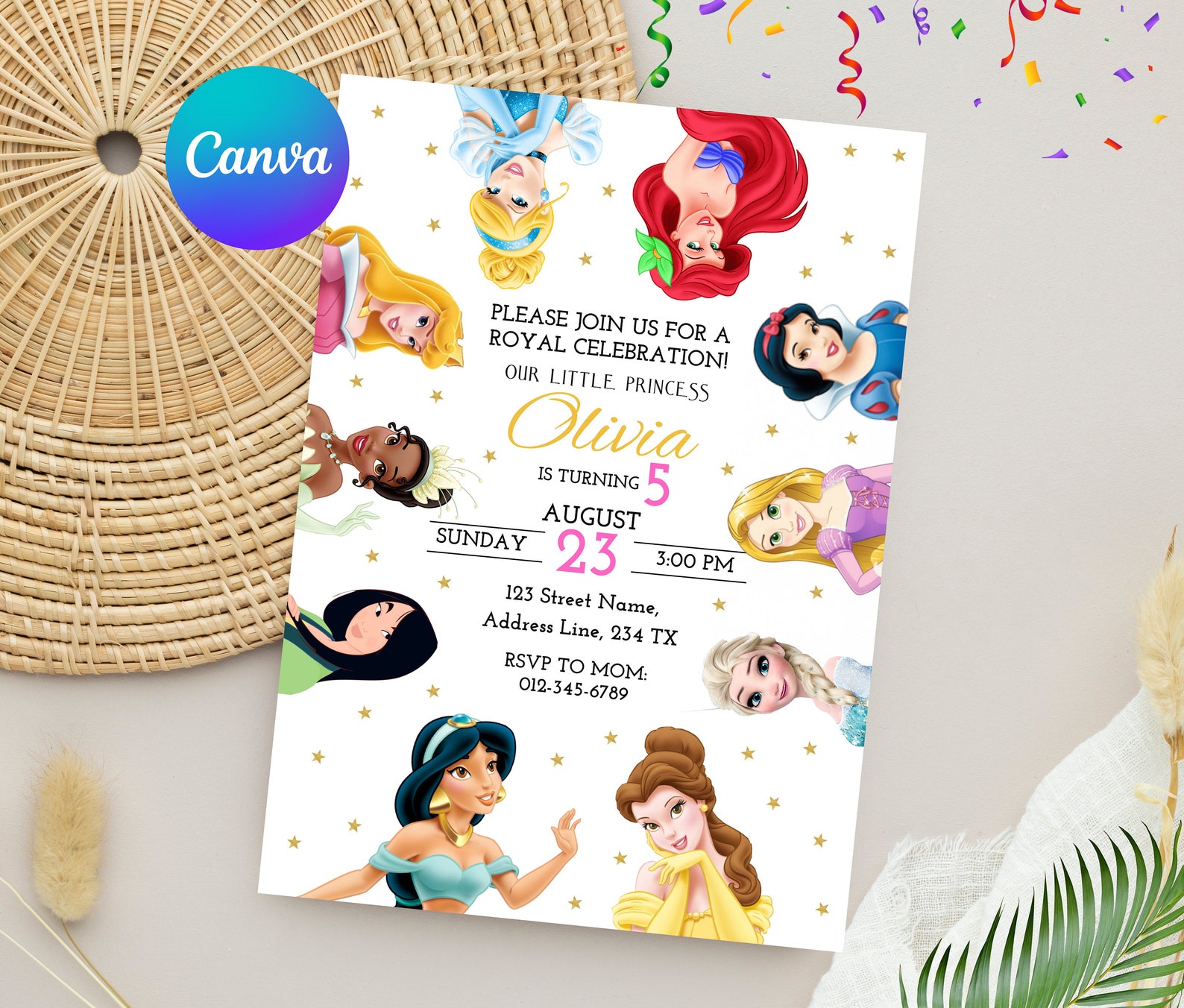 Princess Invitation | Editable Princess Birthday Party Invite | Digital ...