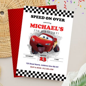 Editable Cars McQueen  Birthday Invitation | Lightning McQueen Birthday Party Invite | Editable Personalized Digital Invitation