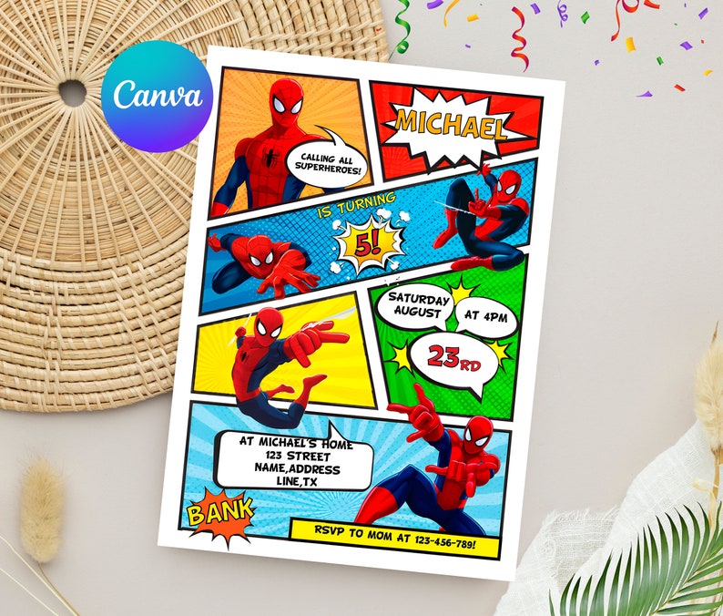 Spiderman Birthday Invitation | Editable Spiderman Party Invite | Digital Spiderman Birthday Template imagem 8