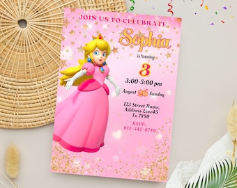 Invitación de la Princesa Peach / Invitación de cumpleaños de la Princesa Peach de Super Mario / Invitación de la Princesa Peach rosa de Digital Girl