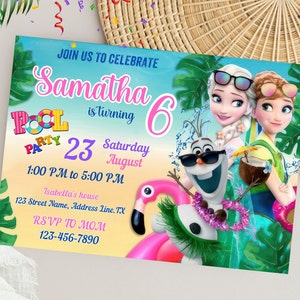 Frozen Pool Party Invitation | Kids Birthday Invitation | Editable and Printable Frozen Pool Party Invite | Digital Download